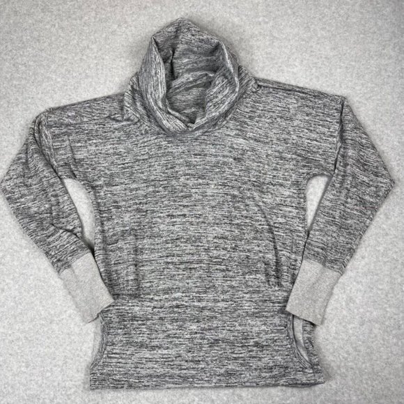 Athleta Womens Cowl Neck Sweatshirt Size Small Heathered Gray Pockets Thumbholes - Picture 2 of 11